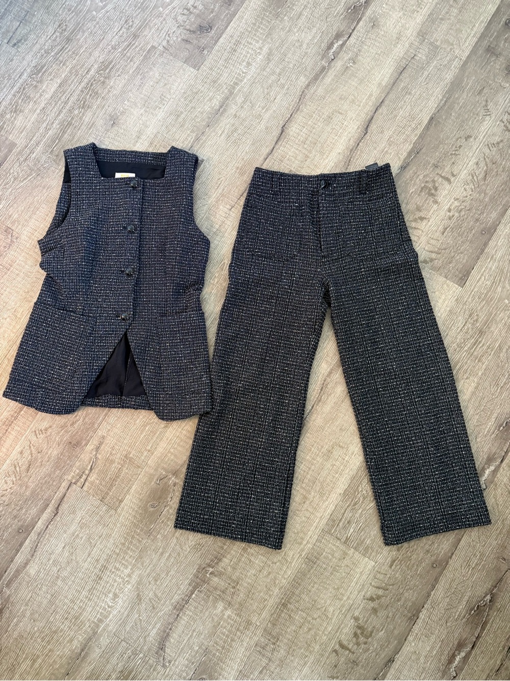 Anthropologie Maeve Merrick White Tweed Vest & Colette Pants Set XS